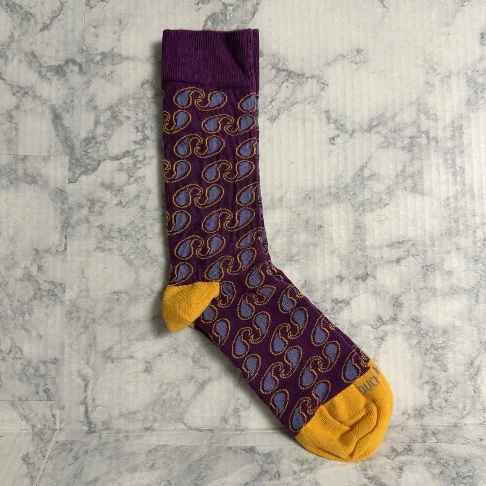 Duchamp London Mens Dress Socks Crew Linked Toe Paisley Pattern Yellow Purple OS